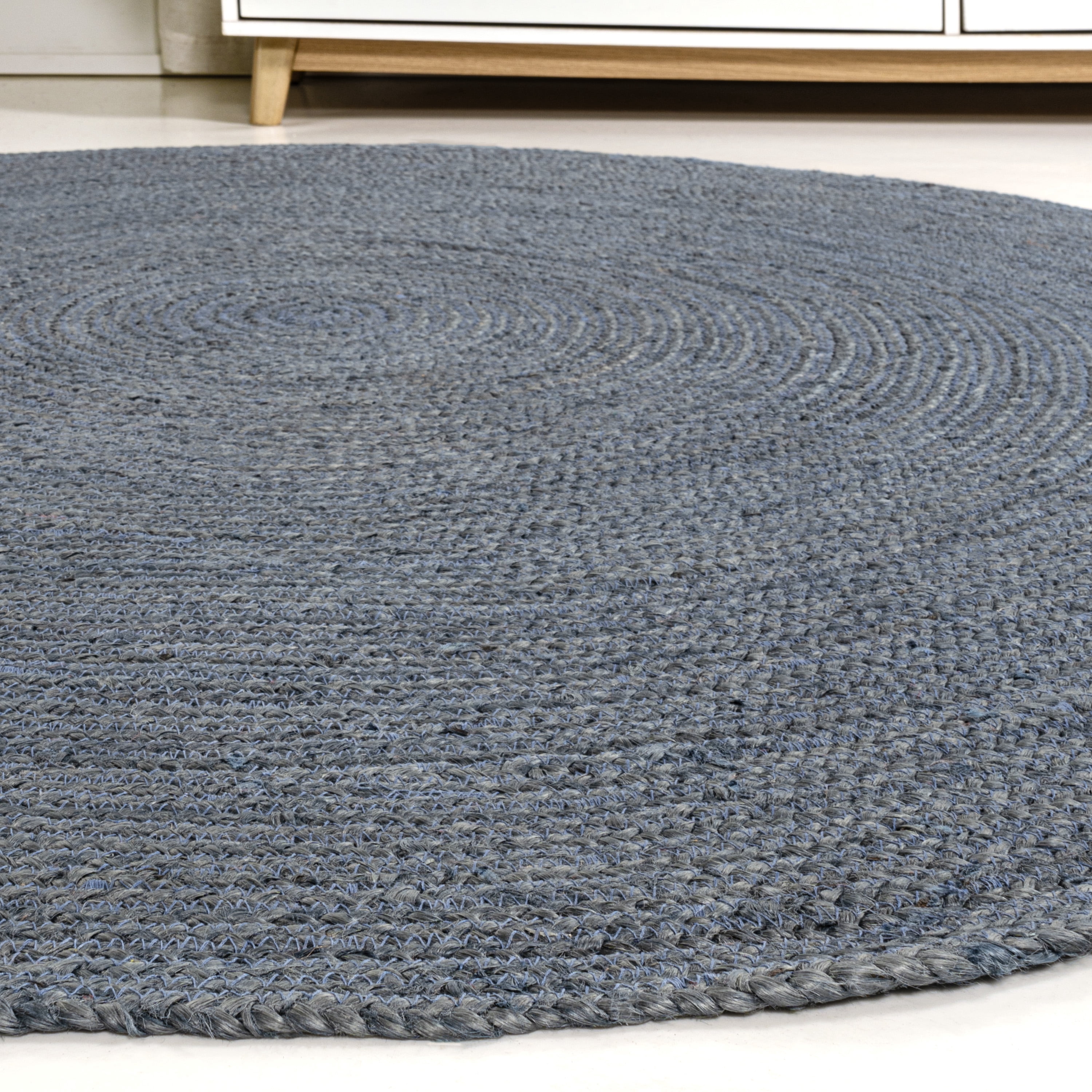 JONATHAN Y ANSA 4' Round Area Rug, Zara Braided Coastal Cottage Jute - Blue, RNF116C-4R