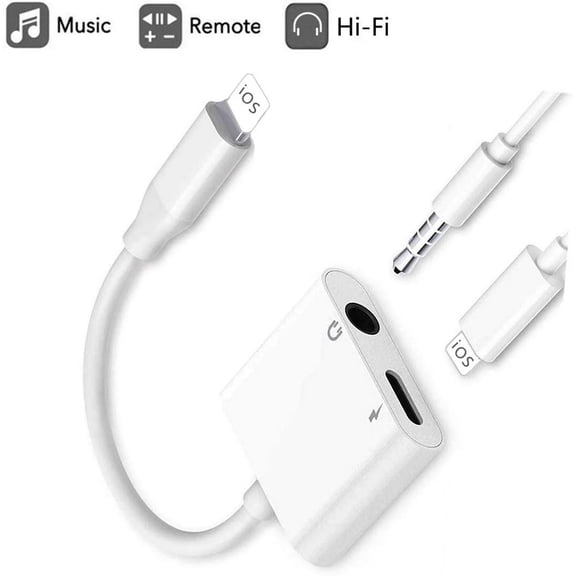 Headphone Adapter for iPhone 2 in 1 Headphone Adapter,3.5mm Headphone Audio Splitter,Adapter AUX Connector Charger Cable Replacement for iPhone XR/XS/X/8/8Plus/7/7 Plus,White