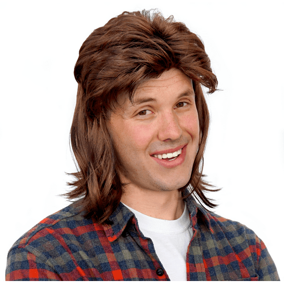 Mullet Wig Brown Costume Hair Adult Teen Mens 70s 80s Rocker Joe
