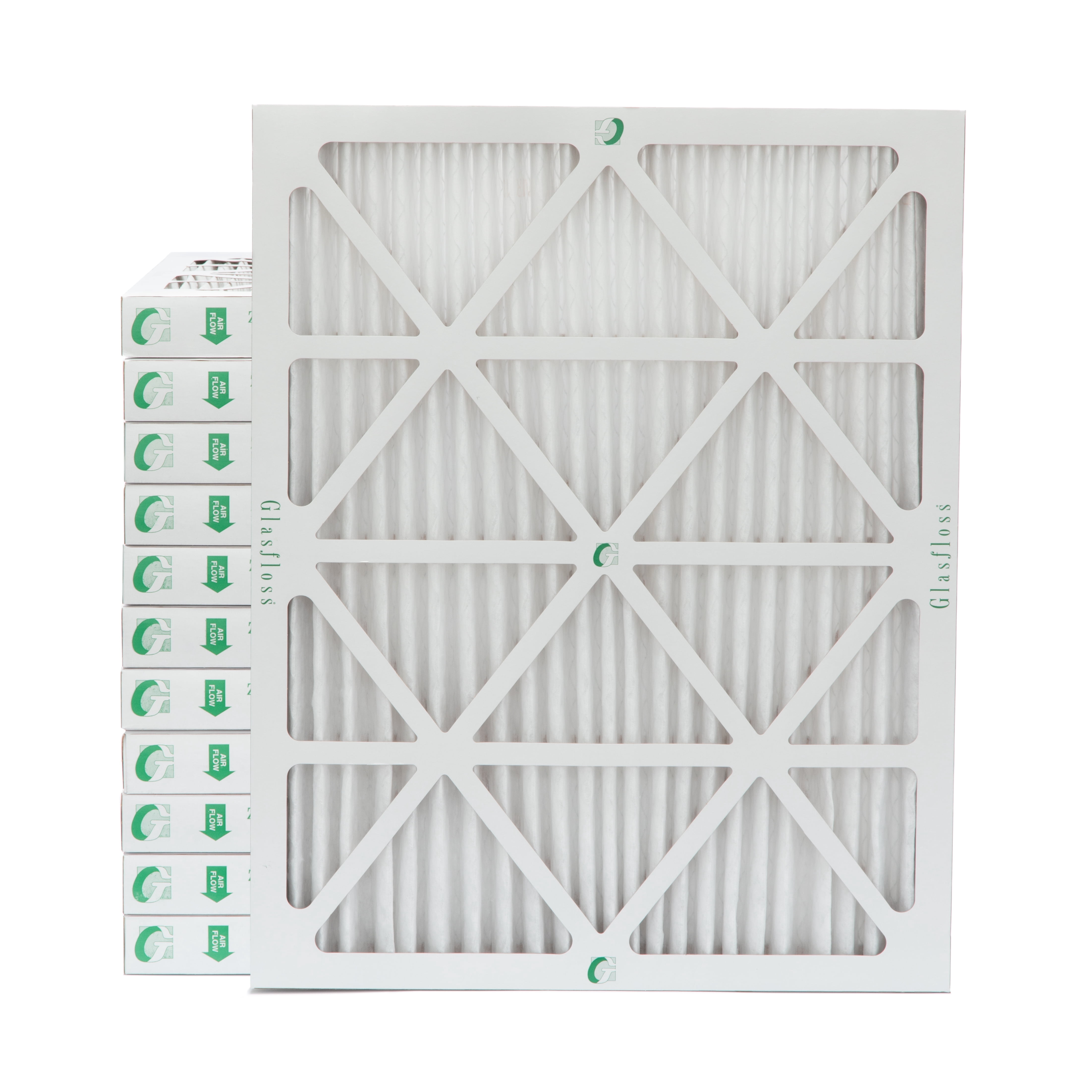 12 Pack of 20x25x2 MERV 10 Pleated 2" Inch Air Filters by Glasfloss. Actual Size: 19-1/2 x 24-1/2 x 1-3/4