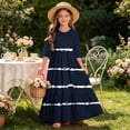 thumbnail image 7 of ITSAME Girls Summer Dresses Ruffle Short Sleeve Striped Print Round Neck Flowy Casual A-Line Dress Navy Size 5T, 7 of 7