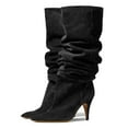 thumbnail image 2 of YDN Women Slouchy Pointed Closed Toe Mid Calf Boots Thin High Heel Pull On Wide Calf Booties Warm Party Dating Shoes Size 4 Black, 2 of 4