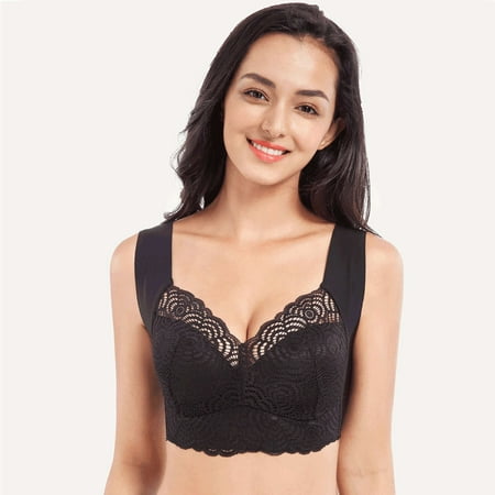 

SHUDAGENG Woman Sports Bra No Steel Ring Bras Fitness Vest Sexy Seamless Hollowing Out Lace Underwear Black