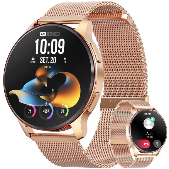 smart watch for Women, Compatible with Android and iPhone Devices, Featuring Fitness Tracker, 1.32-inch Smartwatch Gift, Answer/Make Calls/120 Sports Modes, IP68 Water-Resistant Fitness Watch (Gold)
