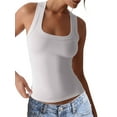 thumbnail image 3 of Womens Ribbed Square Neck Tank Tops Basic Backless Sleeveless Summer Camisole 2025 White L, 3 of 8