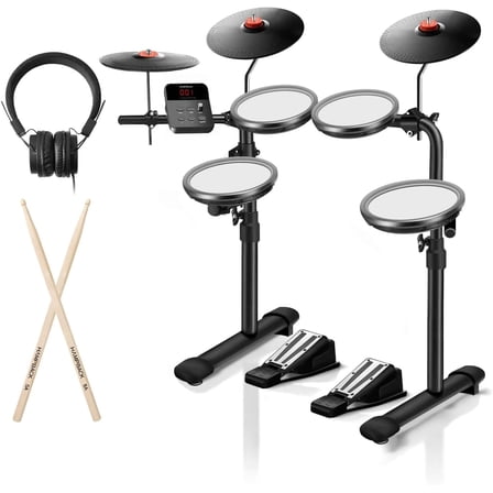 HAMPBACK MK-0 No Throne Electric Drum Set with 7'' Mesh Pads, 8'' Cymbals, 12 Kits, USB MIDI, Suitable for Beginners, Entry Level