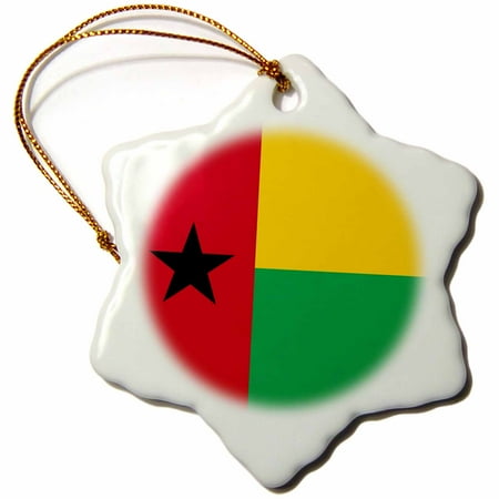 3dRose Flag of Guinea-Bissau - Red Yellow Green with black star - West Africa - African country world, Snowflake Ornament, Porcelain, 3-inch