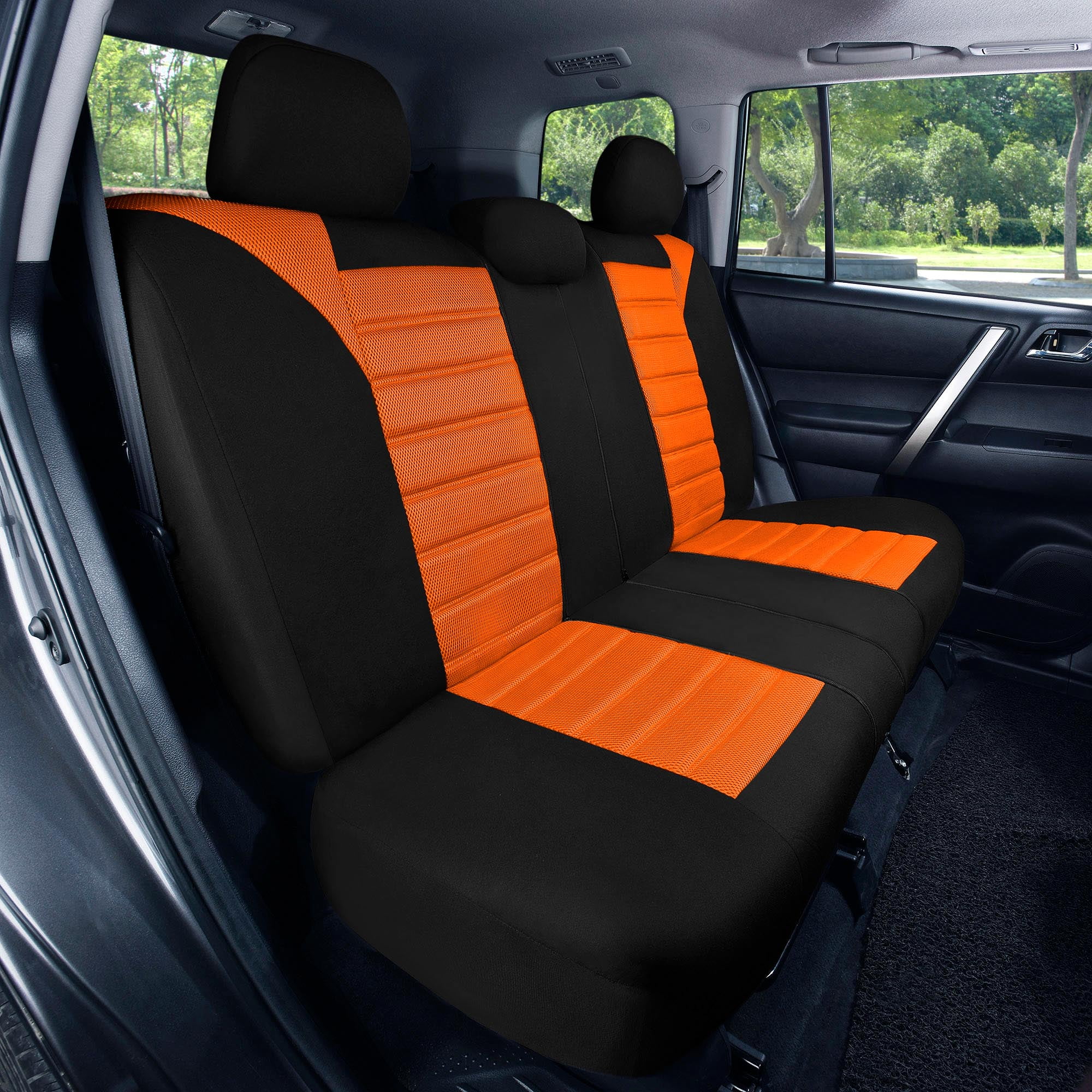 FH Group Automotive Seat Covers Combo Silicone Steering Wheel Cover Full  Set Car Accessories Orange, Striking Striped Seat Covers Airbag and Split