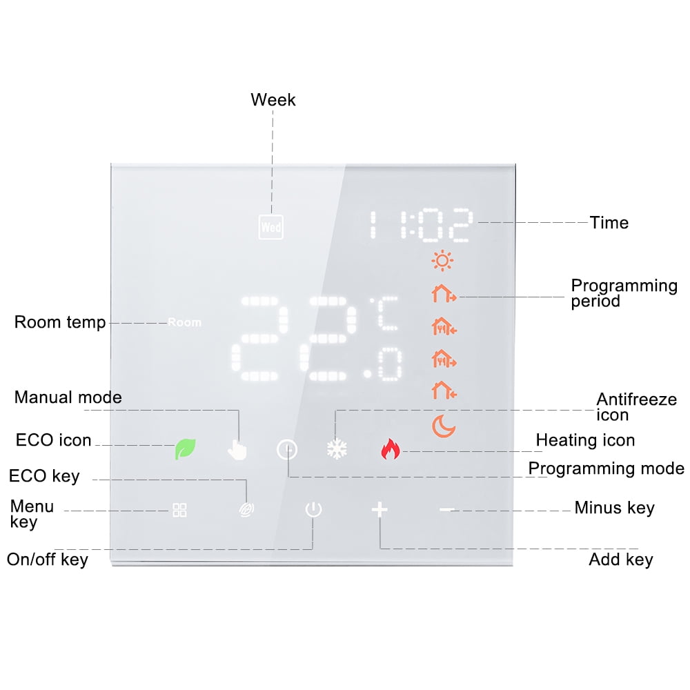 Thermostat,Lanru Lcd Temperature Lcd Wall Underfloor Lcd With 16a Wall Display Temperature Water Lcd 3a Lcd Wall Water Display Underfloor Lcd Underfloor White Normal 3A Water Heating Dot Type
