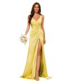 thumbnail image 3 of Vestidos de dama de honor con cuello en V y cintura fruncida de satén plisado vestido de fiesta formal YMS277, 3 of 5