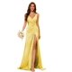 thumbnail image 3 of Vestidos de dama de honor con cuello en V y cintura fruncida de satén plisado vestido de fiesta formal YMS277, 3 of 5