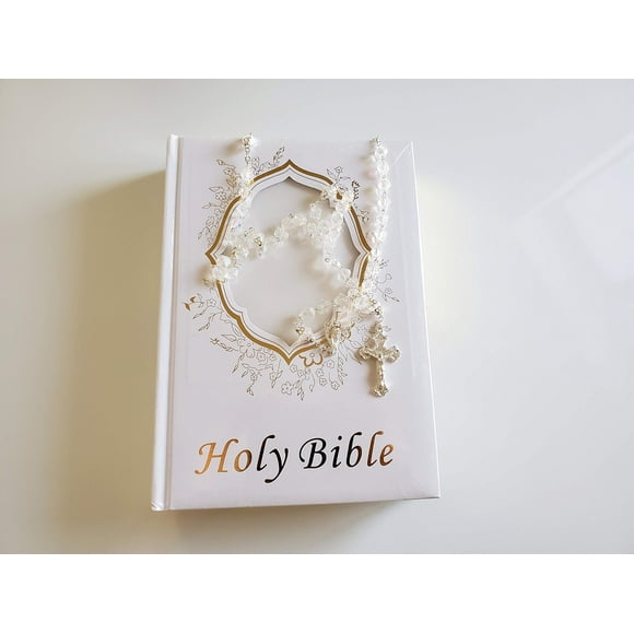 Fournitures de Fête Bible Sainte pour Mariage et Quinceaera, Chapelet Blanc et Or et Cristal