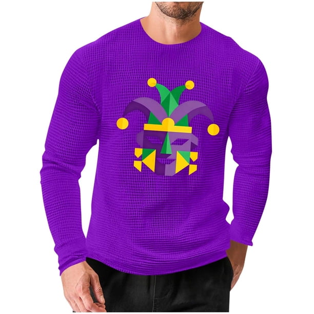 Camisetas Casuales de los Hombres de Moda Suelta Elástica Fitness Home Carnaval Impreso de Manga Larga con Cuello Redondo con Poliéster Suave, Top Transpirable