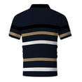 thumbnail image 6 of Fnnxeal Mens Polo Shirts Collared Casual Summer Button Short Sleeve Striped Polo Dark Blue Shirts for Men Size L, 6 of 7