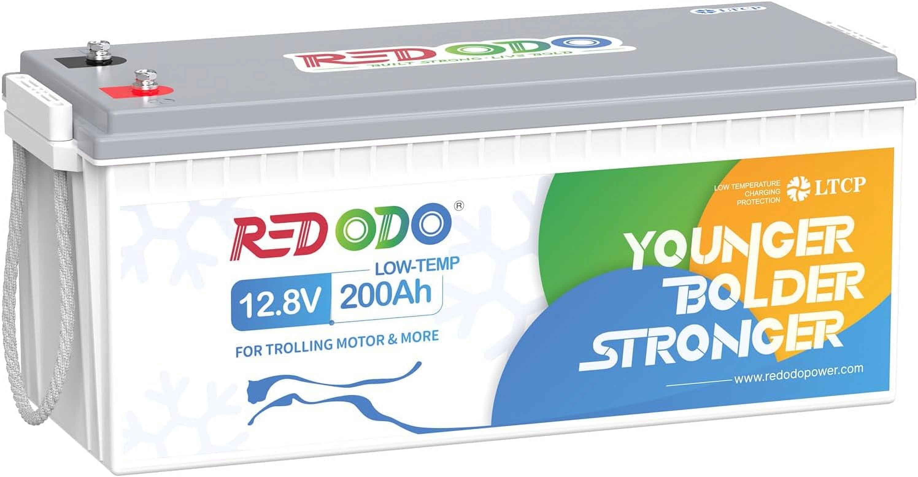 Redodo 12.8V 200Ah Trolling Motor LiFePO4 Battery with 100A BMS Deep Cycle Rechargeable Lithium Battery 1280W 4000+ Cycles for RV, Solar and Off Grid Applications