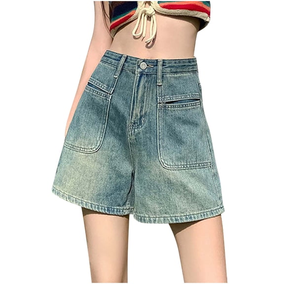 Daiosportswear Jean Shorts Streetwear Y2K Baggy Jean Vintage Jorts,Shorts for Women Blue L(L)