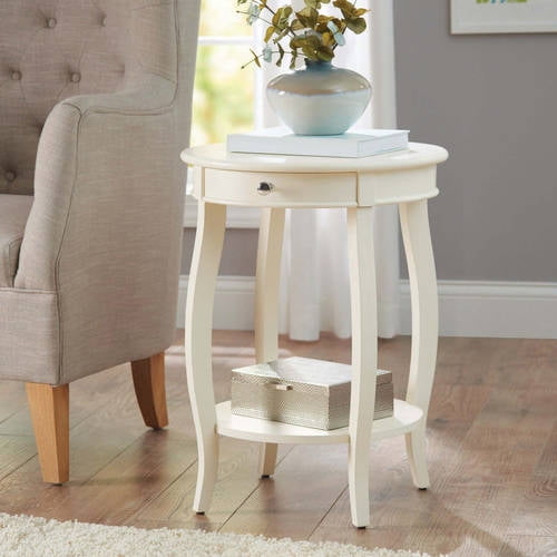 Better Homes & Gardens Round Accent Table with Drawer, Ivory