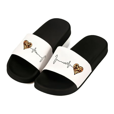 

Noozuo Women Slide Sandals Slippers Slip on Loving Heart Printed Shoes Soft Lightweight Quick Dry Open Toe Black size 6.5