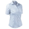 thumbnail image 2 of DOUBLJU Women's Slim Fit Plain Classic Short Sleeve Button Down Collar Shirt Blouse, 2 of 5