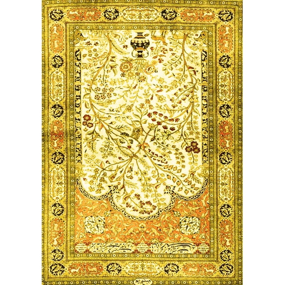 Ahgly Company Machine Washable Indoor Rectangle Animal Yellow Traditional Area Rugs, 2' x 4'