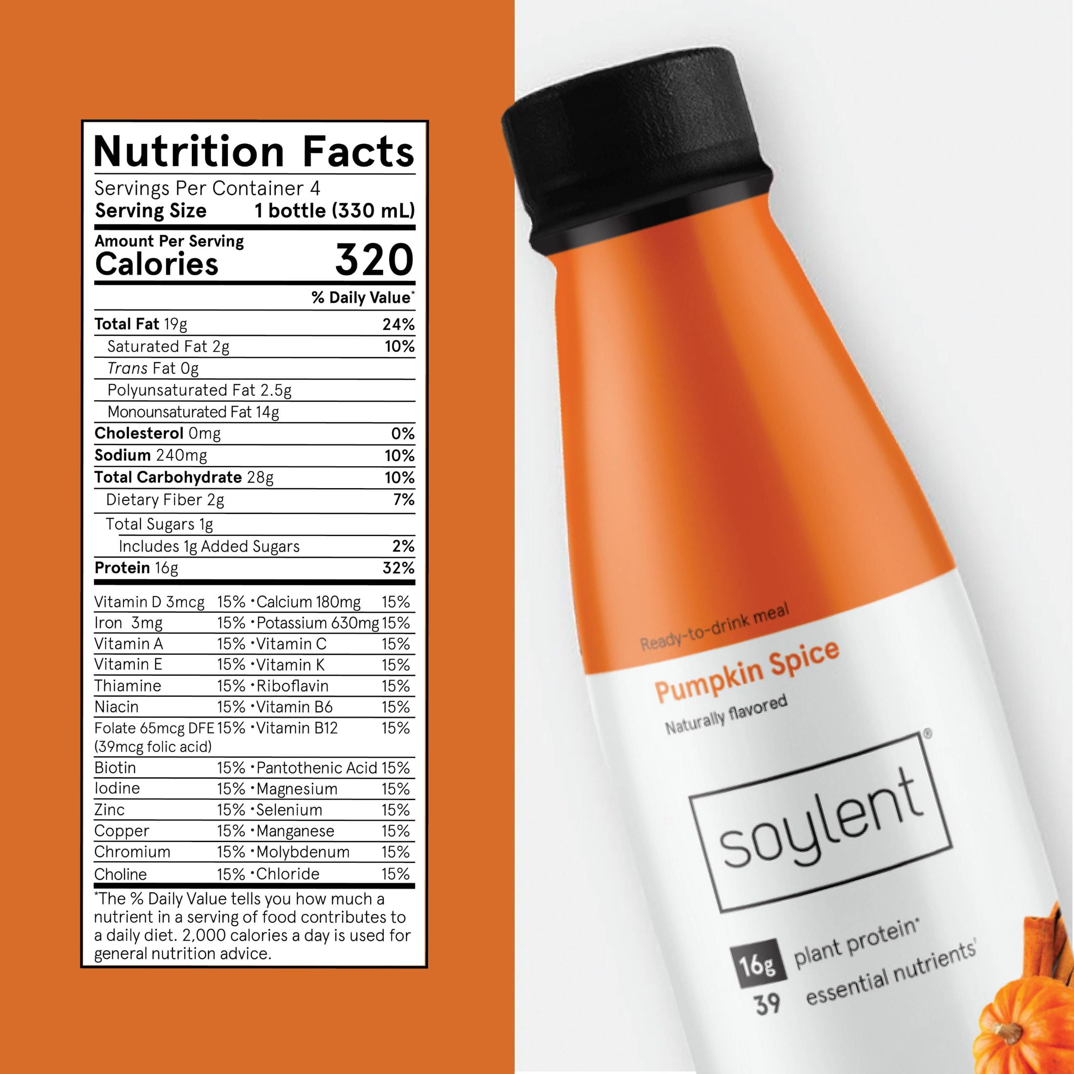 (3 pack) Soylent, Complete Meal Replacement Shake, Pumpkin Spice Flavor, 4 Pack