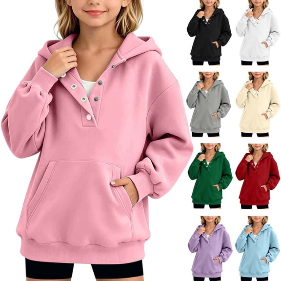 DJDLJWCJ Teen Girls Half Snap Hooded Sweatshirt 14-16 Girls Warm Long Sleeve Pullover Hoodie With Pockets Black Size 5