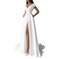thumbnail image 2 of Ladies White V Neck Long Dress Evening Dress Formal Dress Chiffon Dress Long Long Sparkly Dress Thigh Slit Dresses Long Cold Shoulder Tops Formal Dresses Semi Formal for Women plus Size Midi Dress, 2 of 8