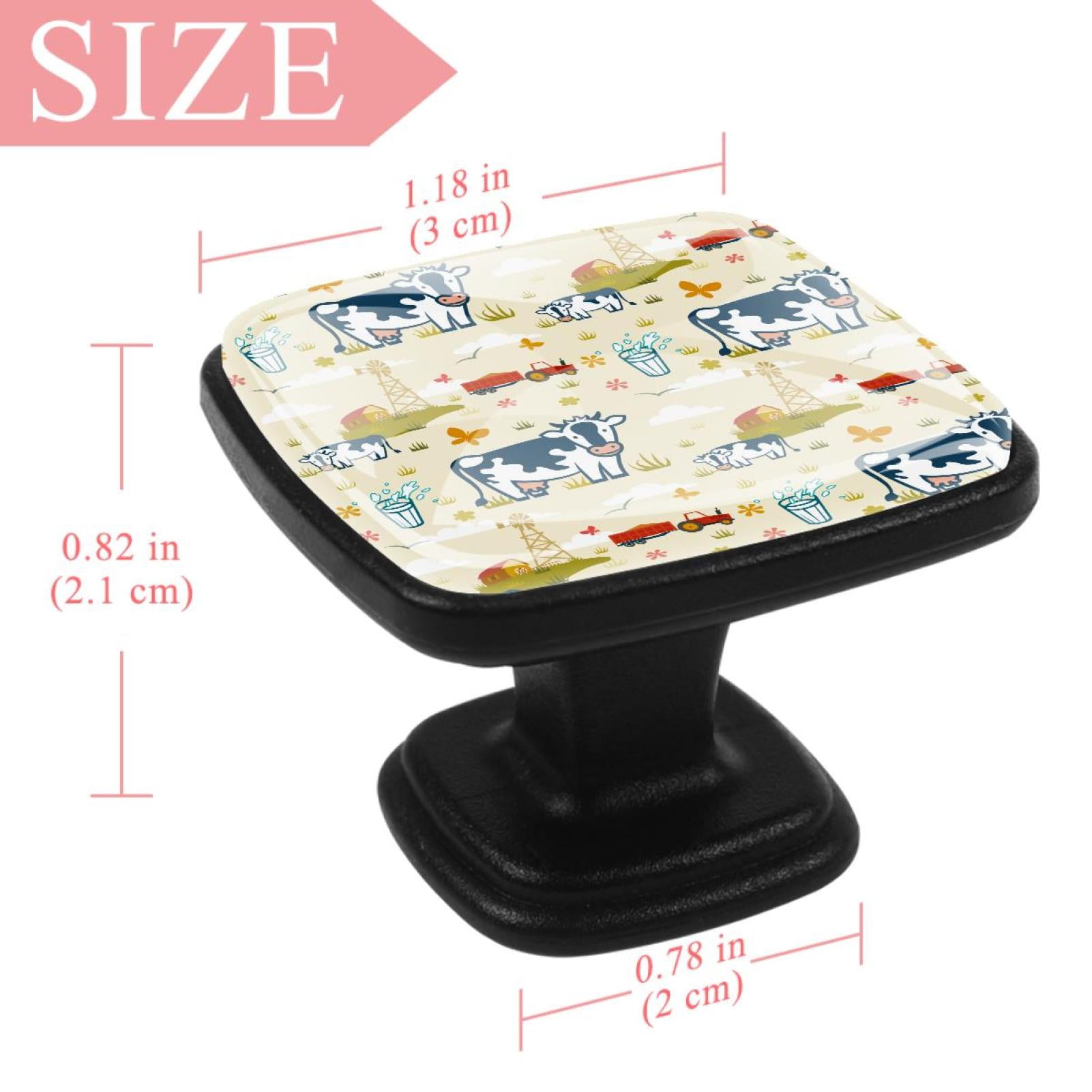 4 Pcs Square Cabinet Handle Cupboard Knob Drawer Pulls Handle Cows Animal Farm Drawer Knobs with Screws Furniture Decoration