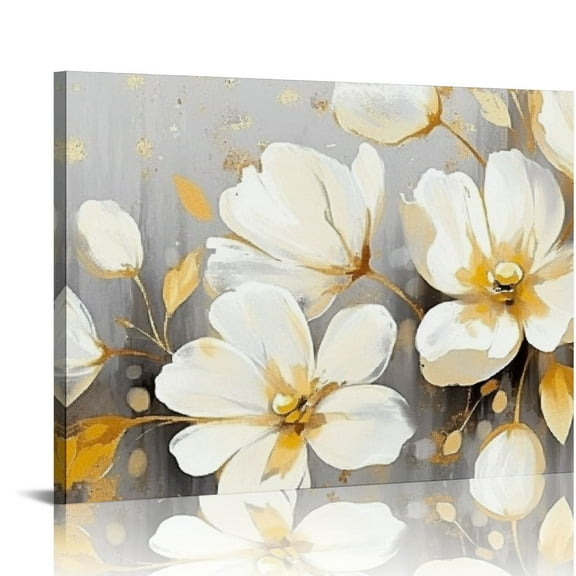 FCXZI Flower Wall Art for Bedroom - White Wall Decor - Gold Wall Art for Living Room Office Artwork Canvas Pictures Canvas painting 16x12in