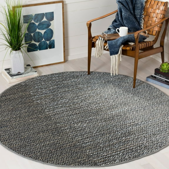 SAFAVIEH Vintage Leather Jarred Diamond Striped Area Rug, Light Grey/Grey, 4' x 4' Round