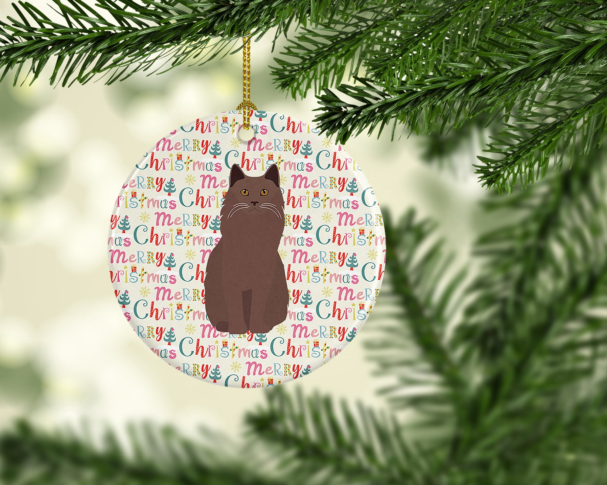 York Chocolate Cat Christmas Ceramic Ornament 2.8 in x 2.8 in