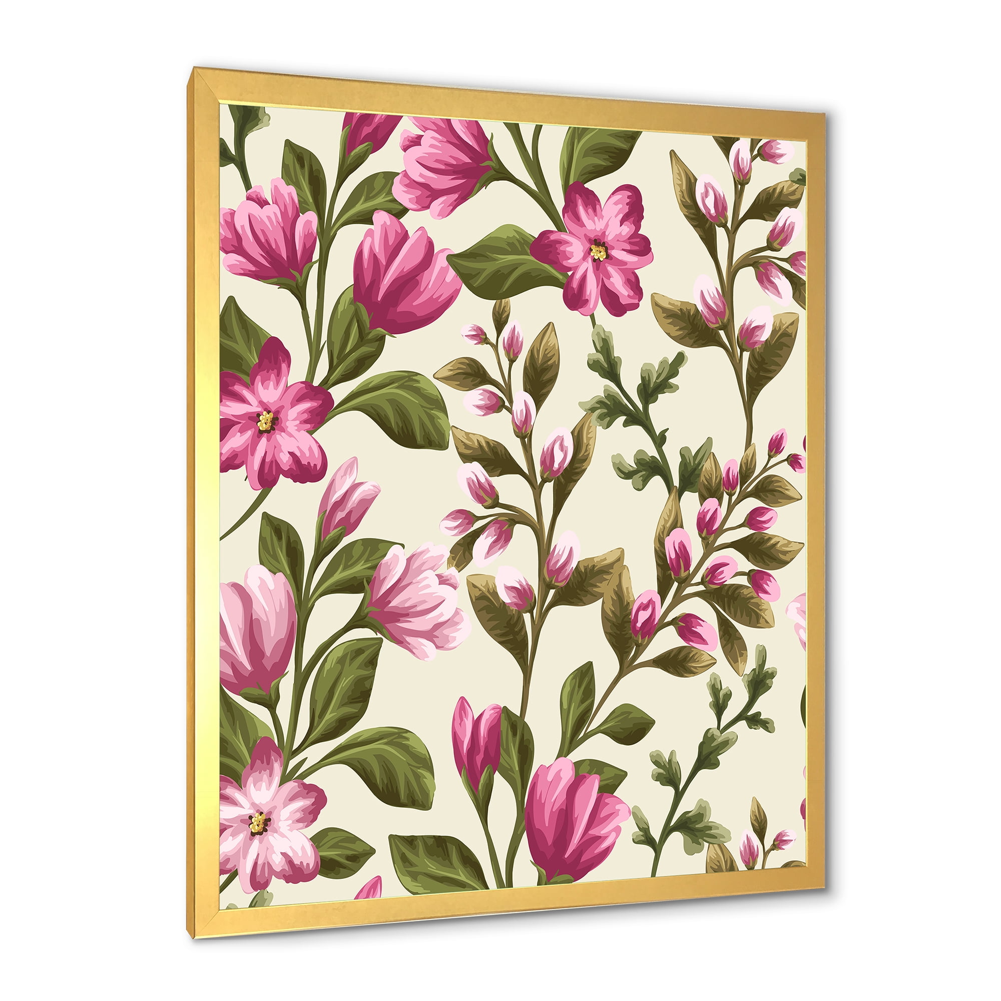 Designart 'Pink Vintage Wildflowers' Traditional Framed Art Print