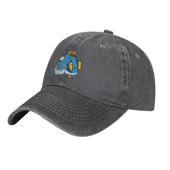 ZICANCN Cartoon Fish Angler Adjustable Baseball Cap Women , Hats for Men Adult Washed Cotton Denim Baseball Caps Fashion
