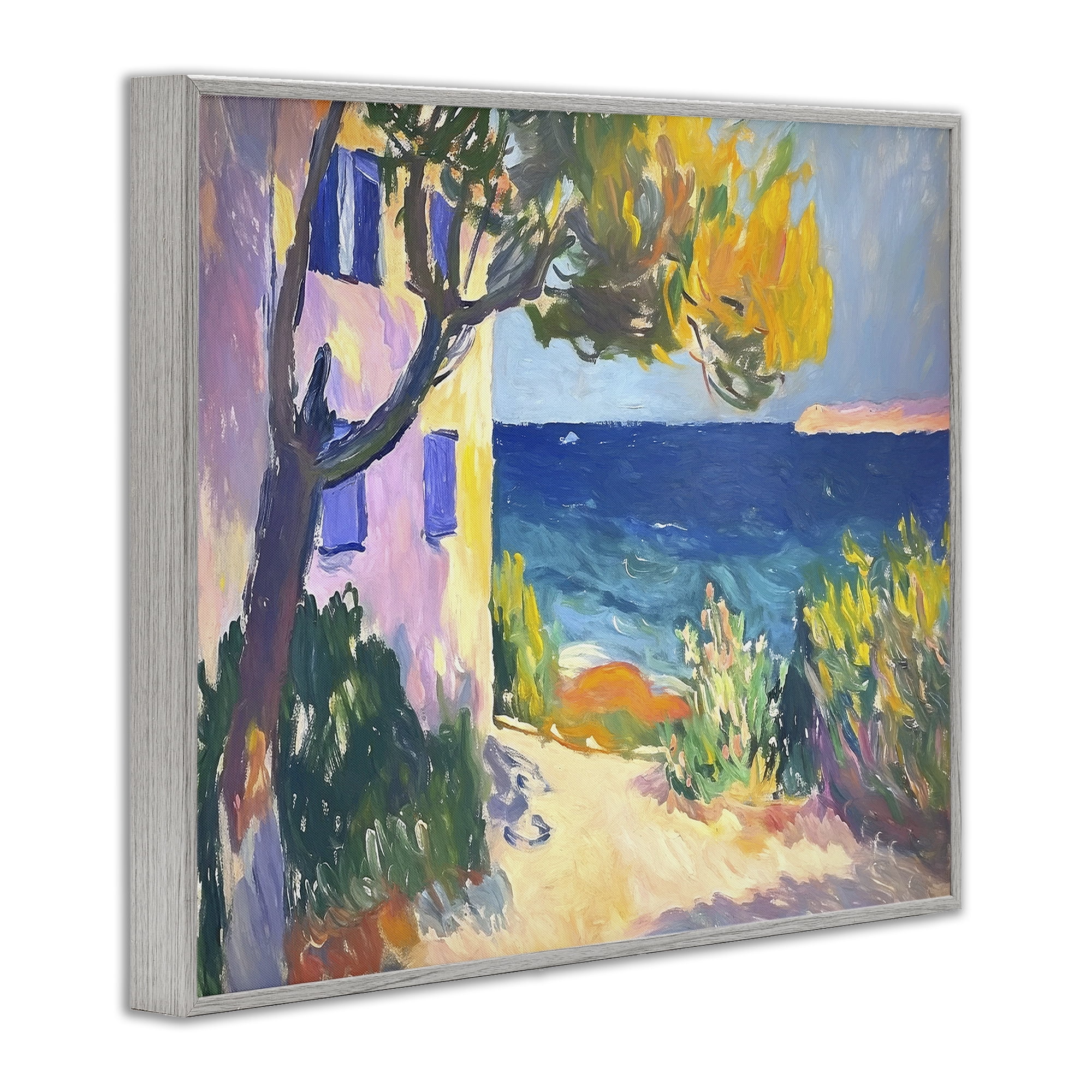 Stupell Industries House On Coastline Coastal Painting Gray Framed Art Print Wall Art, 30 x 24