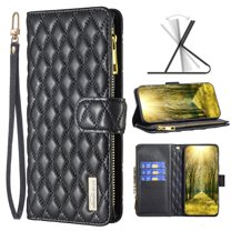 Zipper Wallet Case for Samsung Galaxy S22 Plus(6.6 inch) 2022, Allytech PU Leather Magnetic Flip Card Holder Phone Case with Wristlet Strap for Galaxy S22 Plus/ S22  5G, Black