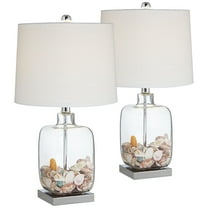 360 Lighting Coastal Accent Table Lamps 21.75" High Set of 2 Clear Glass Fillable Sea Shells White Drum Shade for Living Room Family Bedroom