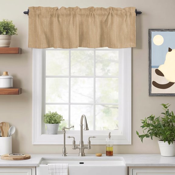 Minimalist Light Brown Valances for Windows,Kitchen Valance Rod Pocket Short Curtain, Crosshatch Linen Textured Valance Curtain Window Valances for Bedroom Bathroom Living Room