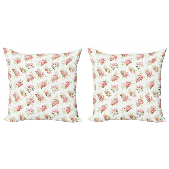Floral Throw Pillow Cushion Cover Pack of 2, Delicate Bouquet of Fresh Spring Flowers with Rose Ranunculus MagnoliPeonies, Zippered Double-Side Digital Print, 4 Sizes, Multicolor, by Ambesonne