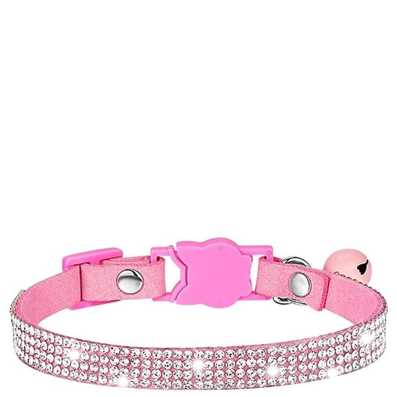 Mumup Puppy Dog Collars,Rhinestone for Girl Cats Bling Kitten Flower Adjustable Breakaway Collar with Bell Soft Velvet Leather Collar for Puppy Small Dogs cat Collar