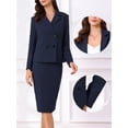 thumbnail image 2 of DARING DIVA 2Pcs Women's Long Sleeve Blazer Pencil Skirt Suit Set L Navy Blue, 2 of 5