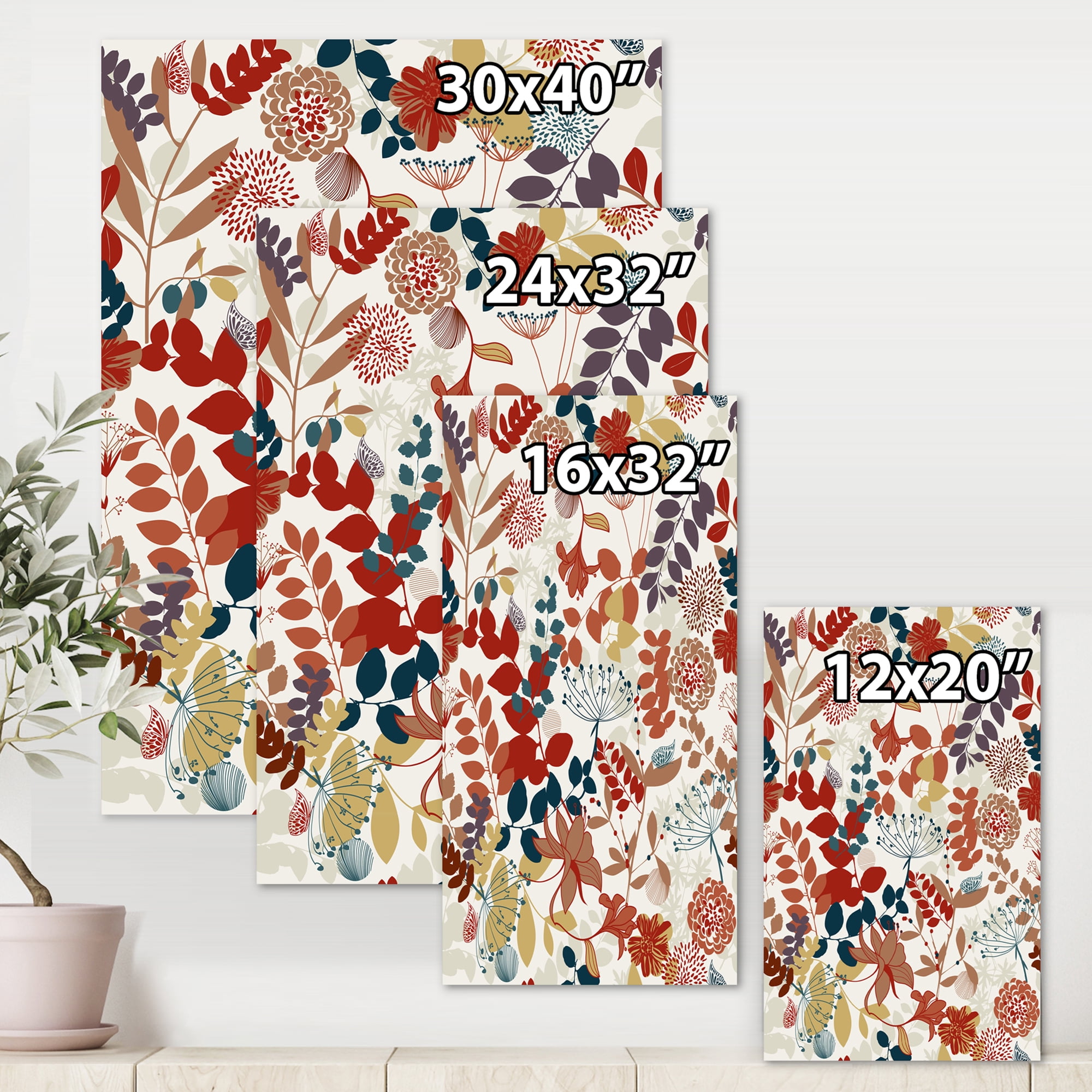 Designart ' Botanical Retro Garden ' Bohemian & Eclectic Canvas Wall Art Print