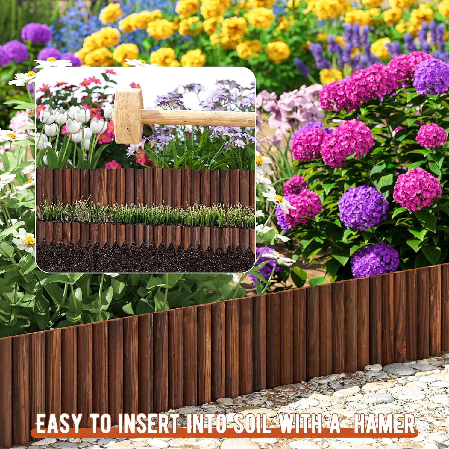 Decorative Wood Garden Edging Border Fence for Yard, , Path, Flower Bed, 11.8" H,2pcs