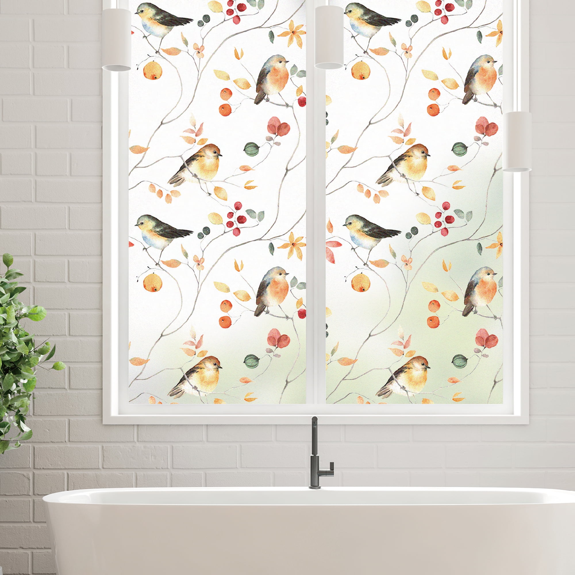 MKLZ Frosted Privacy Window Film, Bird Decorative Stained Glass Static