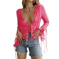 thumbnail image 5 of Mityle Womens Trendy V Neck Long Sleeve T shirts See Through mesh sheer Tops Elegant front lace up Dance Party dance club evening Tees, 5 of 5