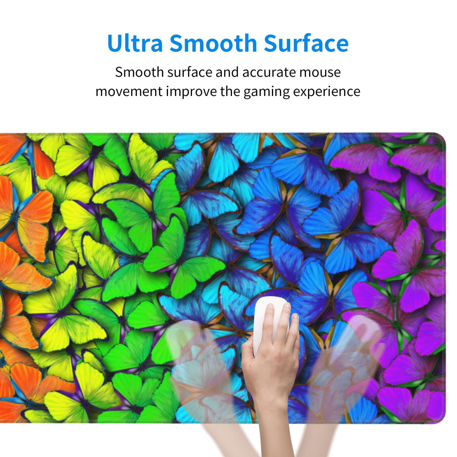 Rateoe Multicolored Butterflies Print Mouse Pad - Extended Large Gaming Mousepad,Non-Slip Stitched Edge,16x29.5 Inch