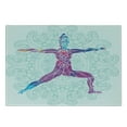 thumbnail image 3 of Colorful Cutting Board, Girl on Yoga Warrior Pose with Lotus Flower Petal Lines and Shapes Boho Art Print, Decorative Tempered Glass Cutting and Serving Board, Small Size, Purple Blue, by Ambesonne, 3 of 5