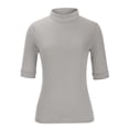 thumbnail image 4 of RQYYD Womens Short Sleeve Mock Turtleneck Tunic Tops Dressy Casual Summer Business T Shirts Slim Fit Basic Plain Tops Gray XL, 4 of 8