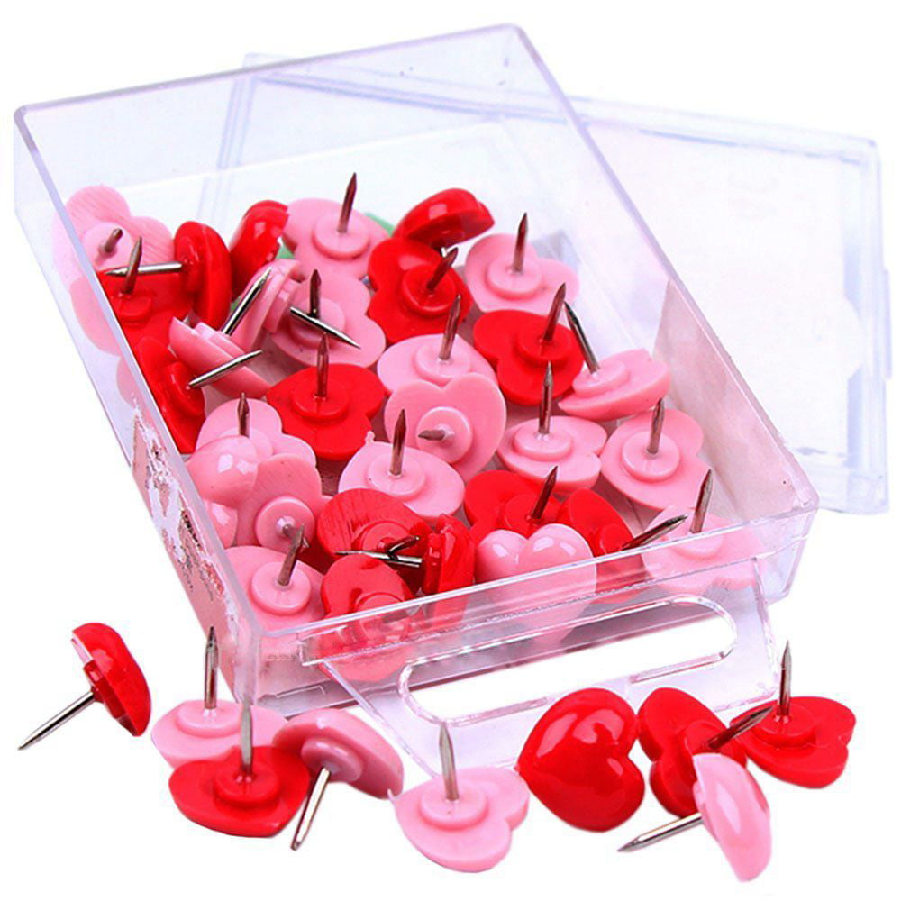 50 Red Thumb Tacks Push Pins Wood Hearts for Weddings Office Decor 3/4 inch 
