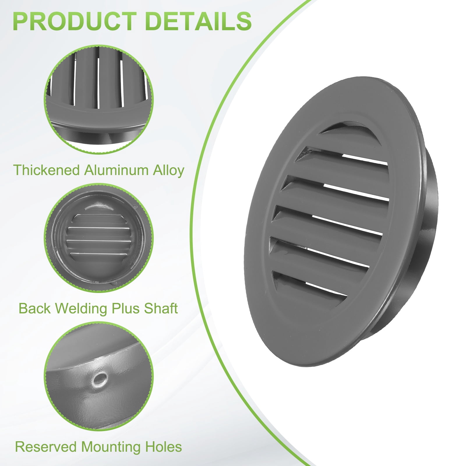 Uxcell 6.6" Round Air Vent, Louver Grille Cover Aluminum Alloy Soffit Vent HVAC Ventilation for Ceiling Wall Roofing Bathroom Kitchen Garage Duct Shed Garage, Dark Gray