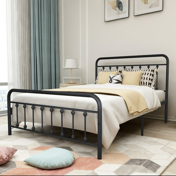 Metal Full Bed Frame Black Color,No Box Spring,Easy Assembly